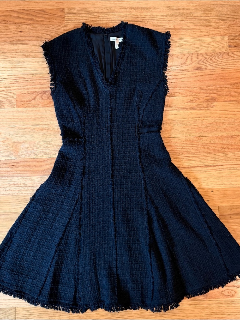 Rebecca Taylor Black Fringed Tweed Dress